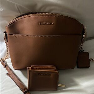 Anne Klein Chestnut Brown Saffiano Crossbody with Matching Wallet